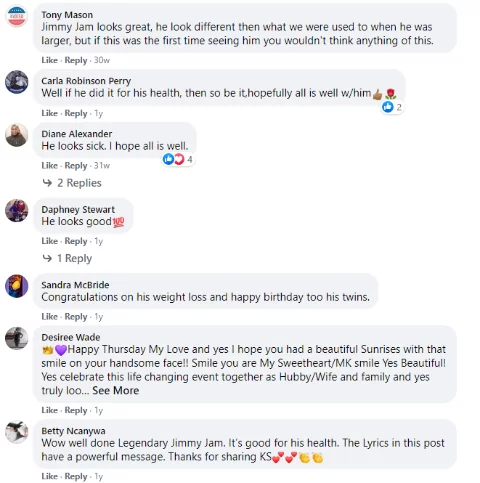 Comment on Jimmy Jam's weight loss.