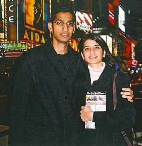 An old photo of Anjali and Sundar Pichai. 