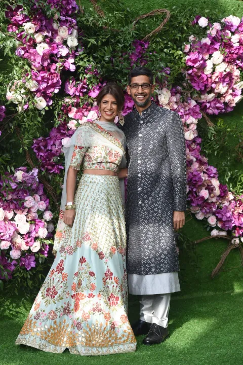 Sundar and Anjali Pichai at Akash Ambani's wedding. 